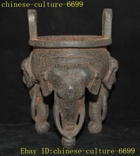 5.2" China Buddhism temple iron elephant head statue Incense burner Censer