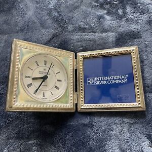 New -Vintage International Silver Company PICTURE FRAME with QUARTZ Analog CLOCK