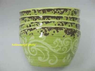 4pc CYNTHIA ROWLEY GREEN Tuscan Appetizer Dip Bowls Medallion Scroll MELAMINE  - Image 1 of 4