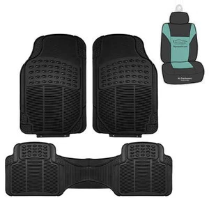 Climaproof Vinyl Black Car Floor Mats, Universal Fit 3pc Full Set  - Picture 1 of 7