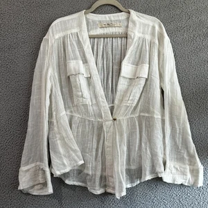 We The Free People leichte Baumwolle weiß niedriger V-Ausschnitt ein Knopf ausgestellt Tunika Top Gr. S - Bild 1 von 10