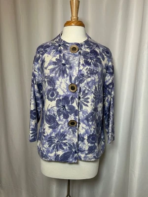 COLDWATER CREEK BLUE FLORAL CARDIGAN - SIZE LARGE - Image 1 of 4
