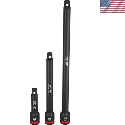 Milwaukee 3PC Shockwave 3/8'' Drive Electric Tool Extension Set - Durable Metal - Image 1 of 2