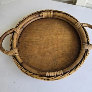 Vintage Korb Tablett rund 1" tief 11" Durchmesser Boho Tablett Pflanzenhalter Deko - Bild 1 von 7