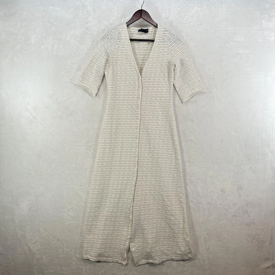 Vestido midi boho tejido frontal con ojales de encaje con botones crema 6 para mujer de diseño ASOS Foto 1 de 4