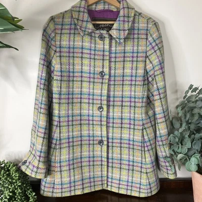 Chaqueta de chaquetón Coach a cuadros para mujer talla L colorida 100 % lana Y2K Foto 1 de 4