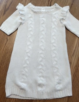 Vestido suéter tejido con volantes con cable Carter's para niños y niñas, blanco 5T usado en excelente estado Foto 1 de 4