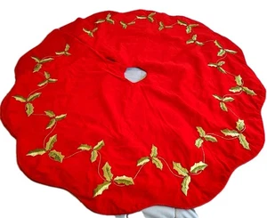 Martha Stewart Samt gefütterter Weihnachtsbaum Rock bestickt Stechpalme beere rot Vintage - Bild 1 von 8