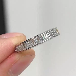 3.95 Ctw Emerald Cut Lab Created 14K White Gold Plated Eternity Ring Women's - Picture 1 of 5