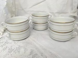 Set Of 6 Vintage Tirschenreuth 1838 Venezia Soup Bowls Twin Handled White Gilded - Picture 1 of 8