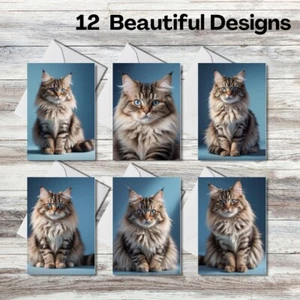 For Cat Lovers - Set of 12 Cards with envelopes - Blank Note Cards - Set#04 - Picture 1 of 2