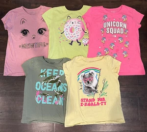Girls Children's Place Glitter Animal Funny Short Sleeve Shirt Lot 10 12 L Large - Picture 1 of 11