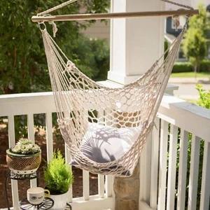 Hanging Swing Chair Hammock Rope Seat Indoor Outdoor Patio Porch Yard Cotton - Picture 1 of 5