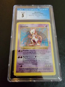 1999 Pokemon Base Set Shadowless Unlimited Mewtwo Holo 10/102 CGC 5 Excellent - Picture 1 of 2