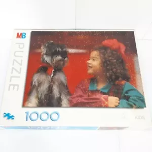 Vintage MB Games 1000 Piece Jigsaw Puzzle Girl & Dog Complete 1994 Hasbro Toy VG - Picture 1 of 8