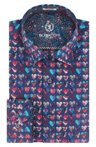 Bugatchi Uomo Shaped Fit Heart Print Sport Shirt NWT M Valentines - Picture 1 of 5