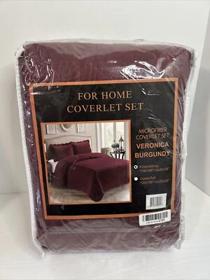 3 Piece Microfiber Coverlet Set Veronica Burgundy King/calking G-28 - Image 1 of 4