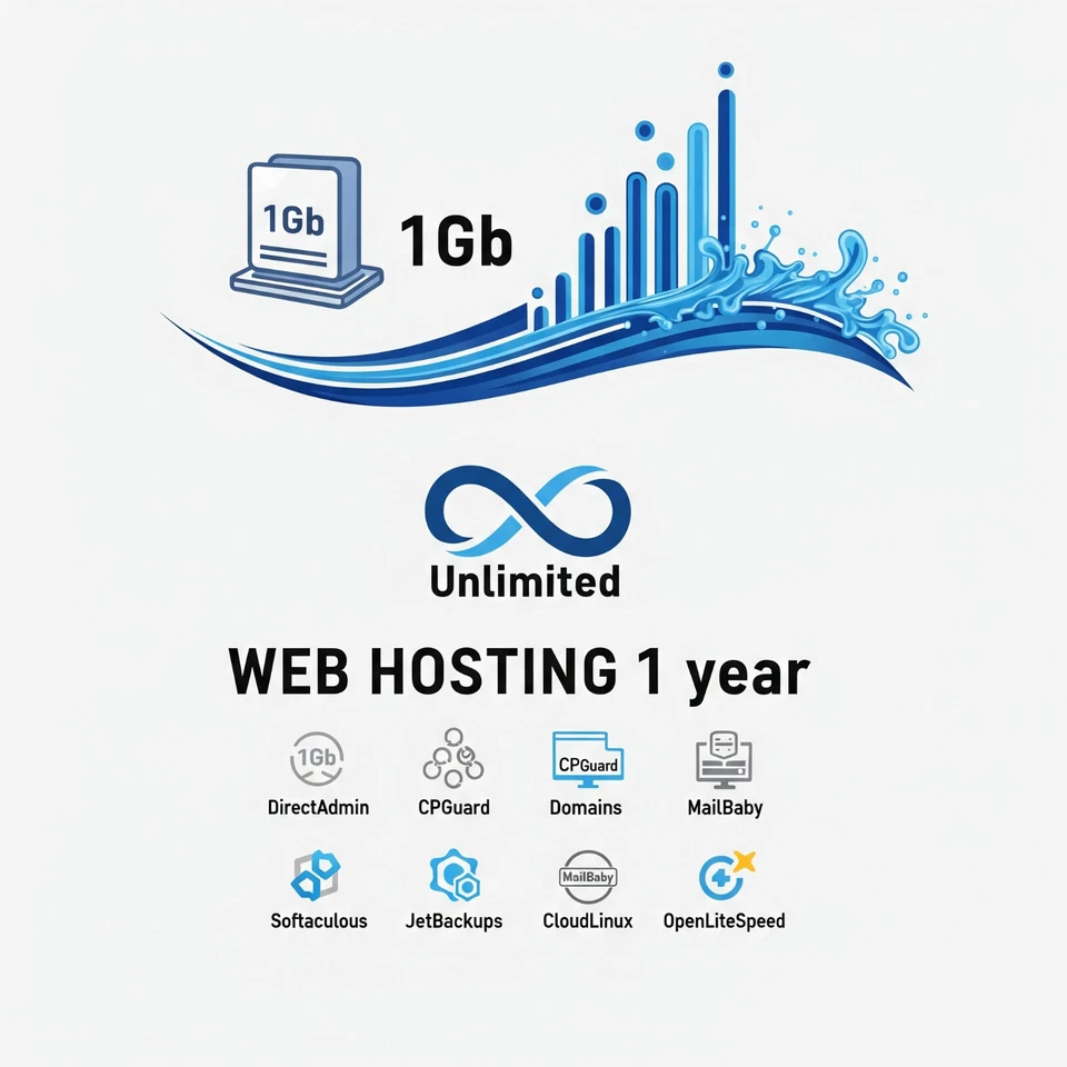 Alojamiento web 1 año - 1 GB de espacio en disco - 10 GB de ancho de banda - Panel DirectAdmin de EE. UU. Foto 1 de 1