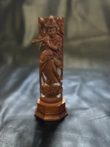 Vintage Hand Carved Krishna Statue- Playing Flute- Made In India - Picture 1 of 6