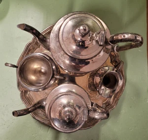 Elkington tray W Geo Travis Silver Plate Tea and Coffee Service Set - Picture 1 of 21