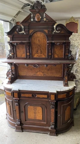 RENAISSANCE WALNUT AND BURL MARBLE TOP SIDEBOARD Cover