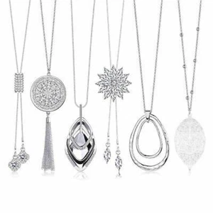 6Pcs Long Pendant Necklaces for Women Y Necklace Set Fashion Jewelry,Silver - Picture 1 of 8