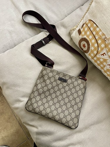 GUCCI Borsa a tracolla vintage piccola rivestita piatta in tela AUTENTICA