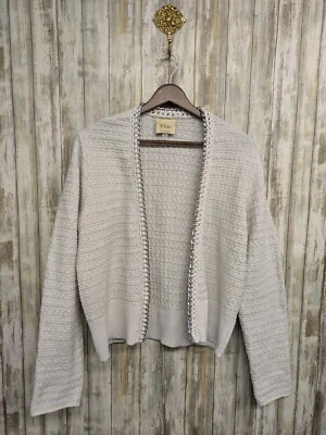 ELIE TAHARI Wool Blend Cardigan White Metallic Sliver Chain Trim Jacquard Large - Image 1 of 4