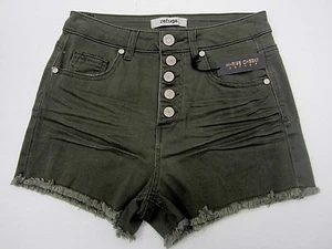 NWT Refuge Olive Denim Shorts Cheeky Hi-Rise 5 Button Charlotte Russe Size 2 - Picture 1 of 3