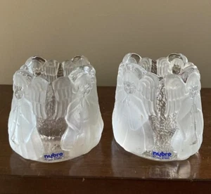 Mattierte Engel Glas Votivkerzenhalter Kristall Art Nybro Schweden 2er Set - Bild 1 von 5