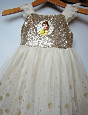 Disney Store Princess Belle Dress Gold Sequins Beauty And The Beast Size 5/6. - Image 1 of 4