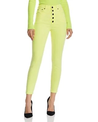 NWOT Alice + Olivia Neon Yellow Good High Rise Exposed Button Skinny Jeans 30 - Image 1 of 4