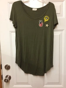 “Free kisses” Blouse With Military Patches Size L Army Green - Picture 1 of 10