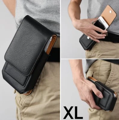 for XL Phones - Black VERTICAL Leather Pouch Holder Belt Clip Card Pocket Case - Image 1 of 4