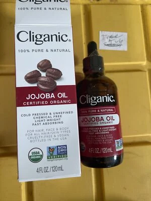 Cliganic 有机荷荷巴油,100% 纯 (4 盎司) | 面部、头发保湿油, — 第 1/4 张图片