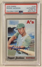 1970 Topps REGGIE JACKSON Signed Baseball Card PSADNA #140 A’s Auto Grade 10