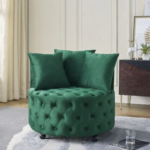 Velvet Upholstered Accent Chair Sofa Lounge Club Round Chair Living Room Green - Picture 1 of 9