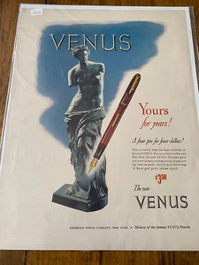 Publicidad de estatua vintage 1945 Venus pluma estilográfica tuya durante años - Imagen 1 de 1
