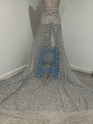 Silver Rhinestone Sprinkles Glitter lace fabric 50" width Sold By The Yard - Image 1 of 4