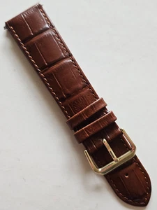 22 mm / lang - braunes Bambusmuster Leder Uhrenarmband - (goldene Schnalle / mit Stiften ) - Bild 1 von 4