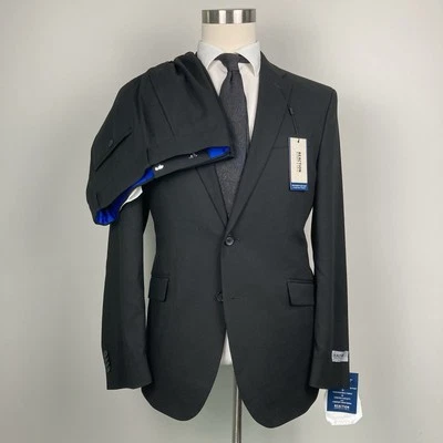 Kenneth Cole Reaction Mens 2-pc Suit Blazer 42R Pants 35Wx32 Black Solid E111565 - Image 1 of 4