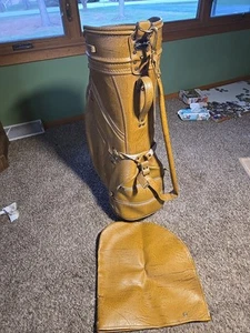 Carro de golf de colección de 10" de cuero marrón Spalding 3 vías clásico con cubierta de lluvia - Imagen 1 de 15