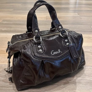 Coach Braun Ahorn Lackleder Med Satchel Schultertasche Handtasche Y2K 2000er Stil - Bild 1 von 14