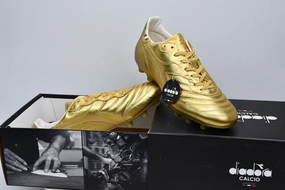 Diadora Brasil Italy OG LT+ MDPU Soccer Cleats Gold Brown 101.178029 01 85002 - Image 1 of 4