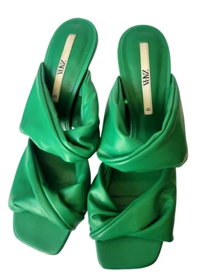 Sandalias Zara Mujer Correas Reunidas Verde Tacón Mula Talla EU 40 / US 10 Foto 1 de 3