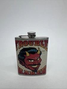 Vintage 80’s Flask Trouble Maker Devil  Stainless Steel - Picture 1 of 5