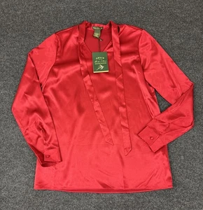 Orvis Red Dress Shirt Blouse Silk Like Feeling New Long Sleeve - Picture 1 of 5