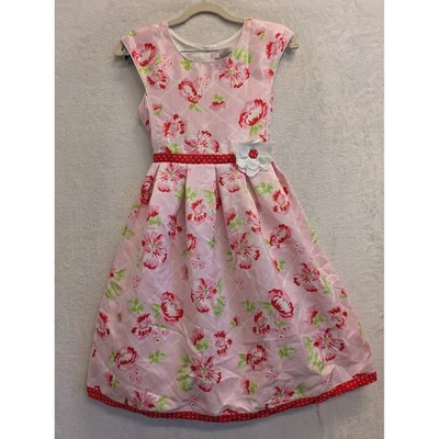 Vestido de fiesta floral rosa con ribete de lunares rojos talla 12 de Jona Michelle para niñas Foto 1 de 4