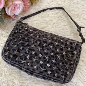 Jimmy Choo Hand Bag Leopard Star Studs Leather Black Gently Used Authentic JAPAN - Picture 1 of 24