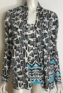 Neiman Marcus Blue White Black Twinset S Cashmere Silk Tank Cardigan Set - Picture 1 of 12